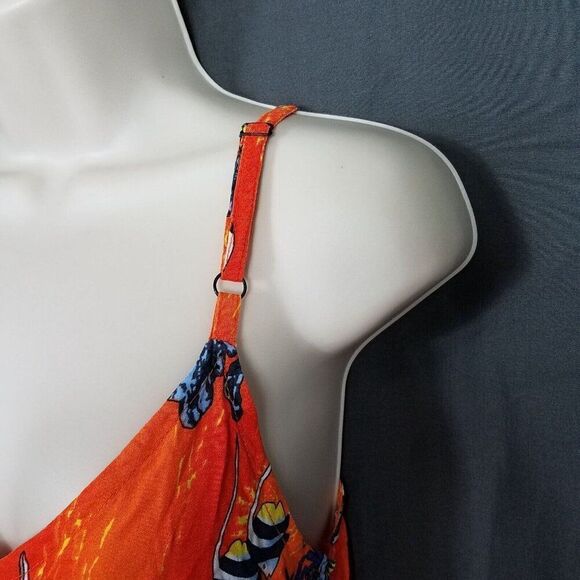 Island Planet M/L Pull On Orange Sleeveless Shift Swing Hawaiian Tropical Dress - Picture 10 of 16